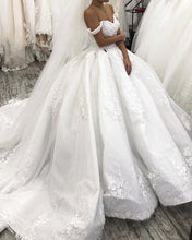 Load image into Gallery viewer, 3D Lace Flowers Embroidery Wedding Ball Gown Off Shoulder
