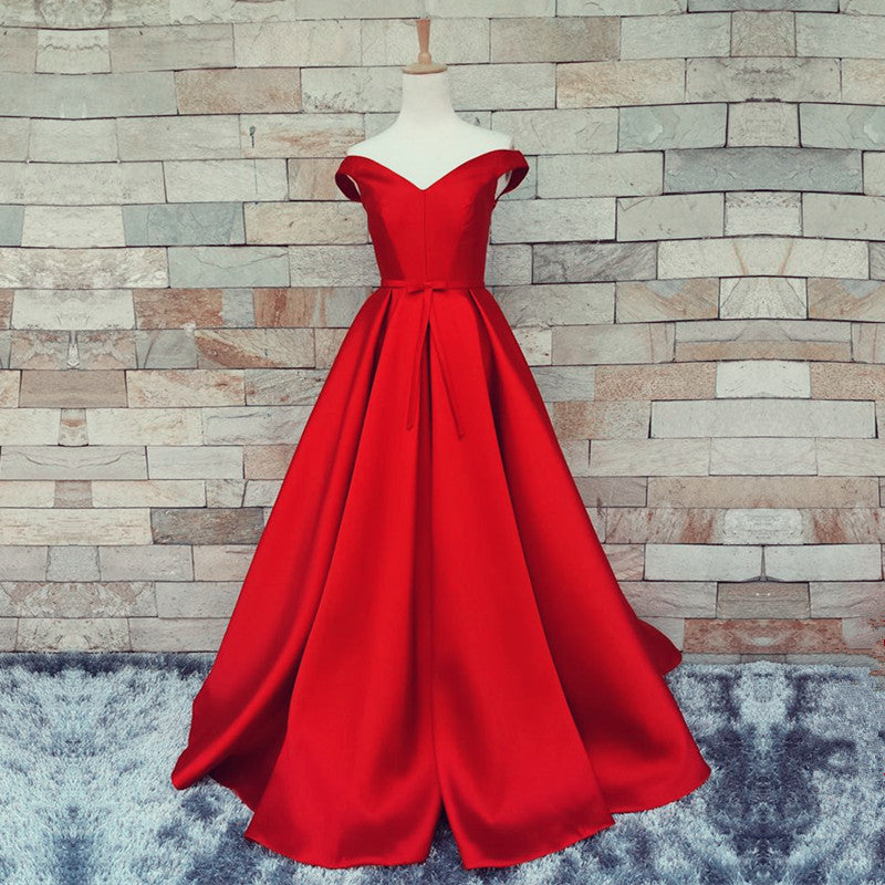 Simple Burgundy Off The Shoulder Prom Dresses Satin