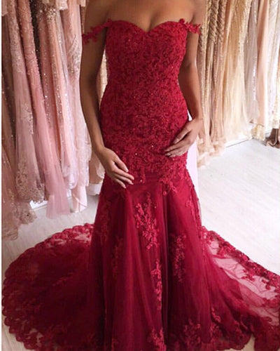 Charming Mermaid Prom Dresses Lace Appliques-alinanova