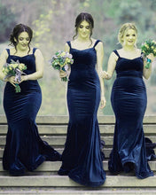 Load image into Gallery viewer, Velvet Bridesmaid Dresses Navy Blue
