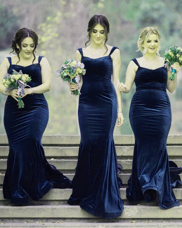 princess polly baby blue dress Elegant Straight Neck Sleeveless Long Mermaid Velvet Bridesmaid Dresses  Online main image 0