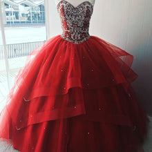 Load image into Gallery viewer, Luxurious Crystal Beaded Bodice Corset Organza Layered Quinceanera Dresses
