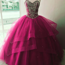 Load image into Gallery viewer, Luxurious Crystal Beaded Bodice Corset Organza Layered Quinceanera Dresses
