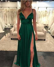 Load image into Gallery viewer, Long-Green-Prom-Dresses-Leg-Slit-Evening-Gowns-2019
