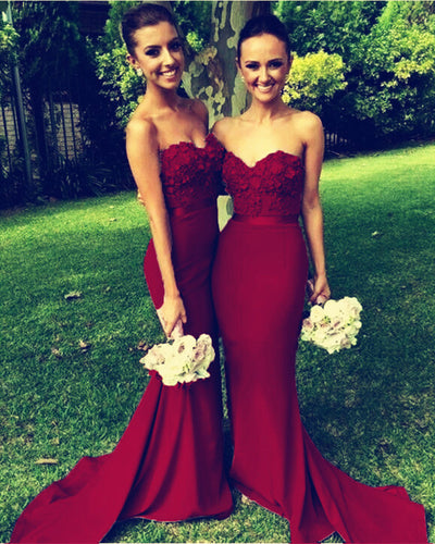 Gorgeous Flowers Beaded Sweetheart Long Mermaid Bridesmaid Dresses-alinanova