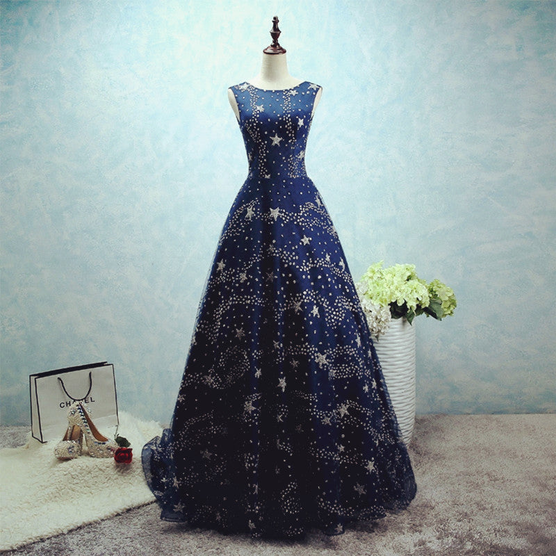 Constellation Style Tulle Navy Starry Prom Dress Constellation Style Tulle Navy Starry Prom Dress