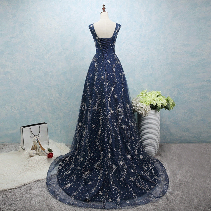 Constellation Style Tulle Navy Starry Prom Dress