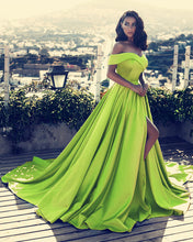 Load image into Gallery viewer, Lime Green Satin Bridesmaid Dresses
