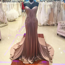 Load image into Gallery viewer, Coffee Satin Ruched Sweetheart Mermaid Prom Dresses-alinanova
