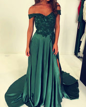 Load image into Gallery viewer, Green Evening Dresses Off The Shoulder
