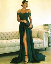 Load image into Gallery viewer, Green Prom Dress Off The Shoulder
