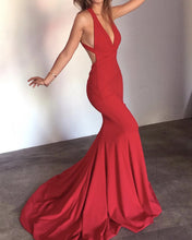 Load image into Gallery viewer, Red Mermaid Open Back Prom Evening Dresses
