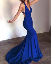 Load image into Gallery viewer, Royal Blue Mermaid Open Back Prom Evening Dresses
