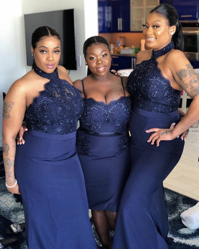 Navy Blue Bridesmaid Dresses Mismatched