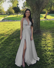 Load image into Gallery viewer, Silver Bridesmaid Dresses Long Satin Prom Gowns
