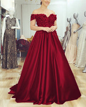 Load image into Gallery viewer, Burgundy-Evening-Dresses-Lace-Off-Shoulder
