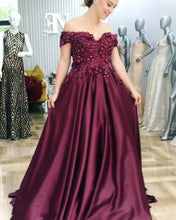 Load image into Gallery viewer, A-line Floor Length Satin Evening Dress Lace Embroidery
