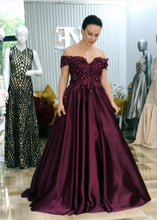 Load image into Gallery viewer, A-line Floor Length Satin Evening Dress Lace Embroidery
