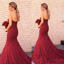 Load image into Gallery viewer, Dark-Red-Prom-Mermaid-Gowns-Lace-Formal-Dress-2019
