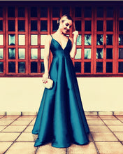 Load image into Gallery viewer, Navy-Blue-Evening-Gowns-Satin-Bridesmaid-Dresses
