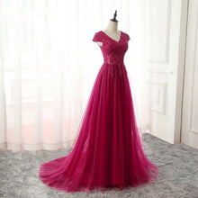 Load image into Gallery viewer, Elegant Lace Appliques V Neck Tulle Bridesmaid Dresses Long
