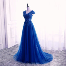 Load image into Gallery viewer, Elegant Lace Appliques V Neck Tulle Bridesmaid Dresses Long
