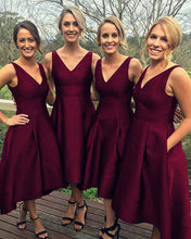 Load image into Gallery viewer, Deep Red Bridesmaid Dresses Front Short Long Back
