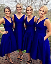 Load image into Gallery viewer, Royal Blue Bridesmaid Dresses High Low Hem
