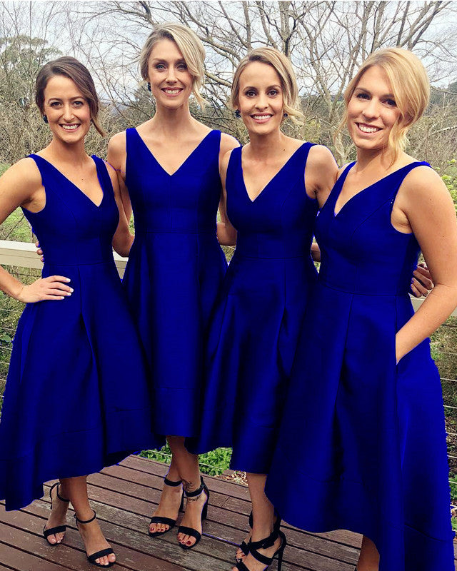 High Low Hem Style Satin V Neck Bridesmaid Dresses High Low Hem Style Satin V Neck Bridesmaid Dresses
