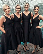 Load image into Gallery viewer, Front Short Long Back Bridesmaid Dresses Black
