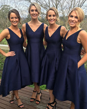 Load image into Gallery viewer, Navy Blue Bridesmaid Dresses High Low Hem
