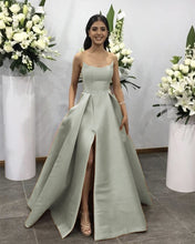 Load image into Gallery viewer, Silver Prom Dresses Long Satin Gowns
