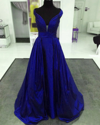 Long Taffeta V Neck Long Prom Dresses-alinanova