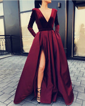 Load image into Gallery viewer, Velvet Long Sleeves Evening Dresses Burgundy
