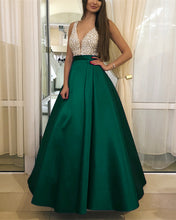 Load image into Gallery viewer, Emerald-Green-Prom-Dresses-Floor-Length-Satin-Formal-Gowns
