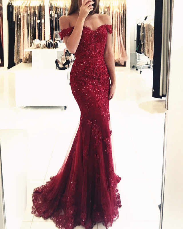 Purple Lace Mermiad Prom Dresses Off The Shoulder – alinanova