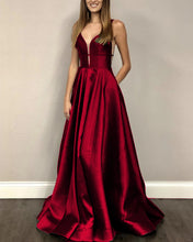 Load image into Gallery viewer, Sexy Long Satin V-neck Corset Prom Evening Dresses
