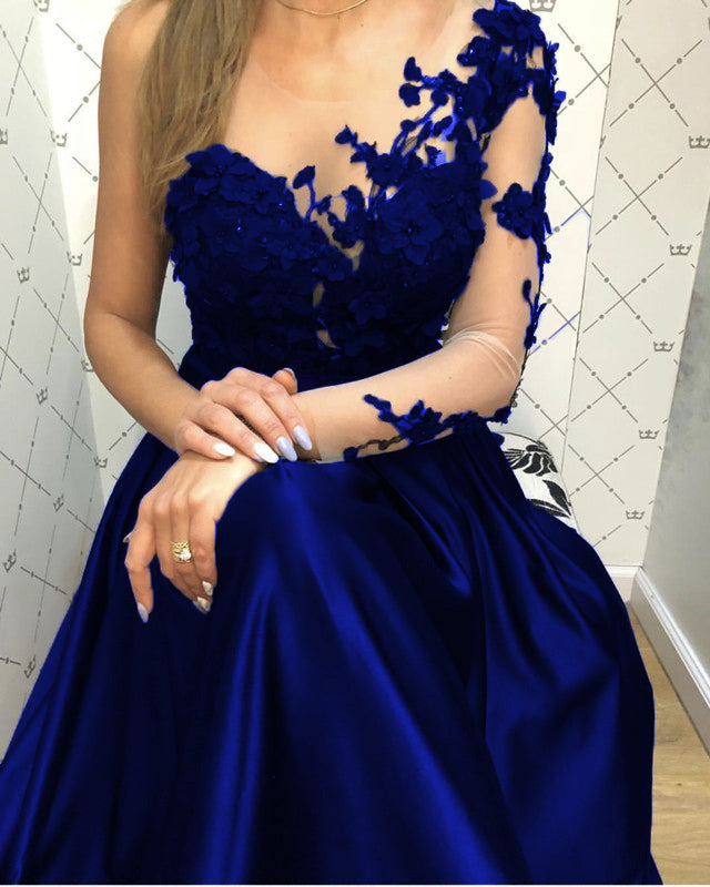 open lace back dress Sheath One-Shoulder Long Sleeve Floor Length Mixed Mother of the Bride –  Shirees main image 0