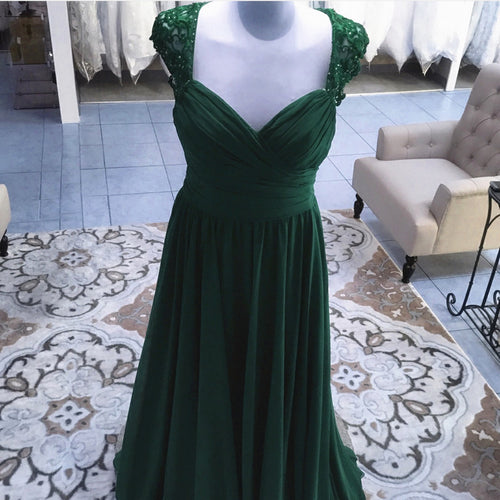 Elegant Long Chiffon Backless Bridesmaid Dresses Lace Cap Sleeves-alinanova