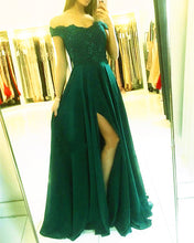 Load image into Gallery viewer, Long Green Bridesmaid Dresses Off-Shoulder
