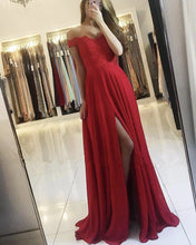 Load image into Gallery viewer, Red Chiffon Off Shoulder Bridesmaid Dress
