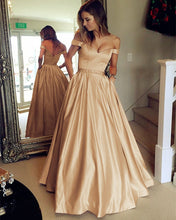 Load image into Gallery viewer, Long-Champagne-Prom-Dresses-2019-Off-Shoulder-Evening-Party-Gowns
