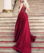Load image into Gallery viewer, Mermaid V-neck Crystal Beaded Satin Dress Removable Skirt
