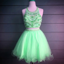 Load image into Gallery viewer, Gorgeous Crystal Beaded Halter Top Organza Ruffles Homecoming Dresses Two Piece
