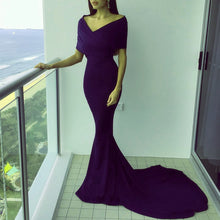 Load image into Gallery viewer, Deep V Neck Off Shoulder Long Mermaid Evening Gowns
