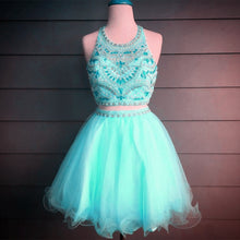 Load image into Gallery viewer, Gorgeous Crystal Beaded Halter Top Organza Ruffles Homecoming Dresses Two Piece

