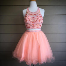 Load image into Gallery viewer, Gorgeous Crystal Beaded Halter Top Organza Ruffles Homecoming Dresses Two Piece-alinanova

