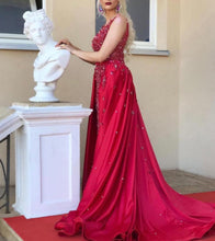 Load image into Gallery viewer, Mermaid V-neck Crystal Beaded Satin Dress Removable Skirt
