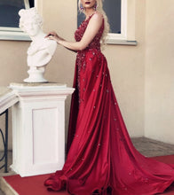 Load image into Gallery viewer, Mermaid V-neck Crystal Beaded Satin Dress Removable Skirt
