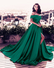 Load image into Gallery viewer, Off Shoulder Long Satin Prom Dresses Womens Formal Evening Gowns
